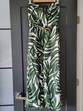 Marciano  by Guess  Rio Palm Strapless Linen  Blend Jumpsuit